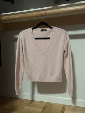 Brandy Melville Light Pink Leigh V Neck Pull Over Sweater Wool Cashmere Blend